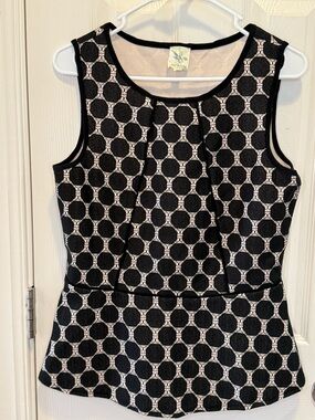 Black & Nude Textured Polka Dot Peplum Top • Made in San Francisco • Size M